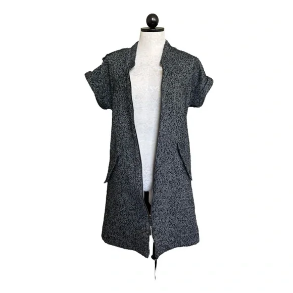Karl Lagerfeld for Macy's Metallic Tweed Dress Zip Front Gray w/ Epaulets Size M - Picture 7 of 16